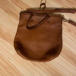 Madewell Leather Zip-Top Crossbody Transport Tote - English Saddle Used